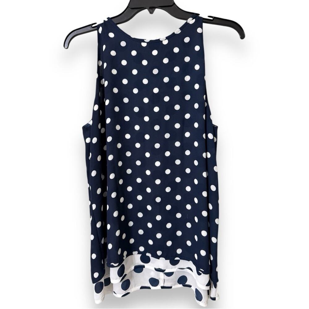Printemps women’s size medium blue white Polka Dot Sleeveless Top Navy and White